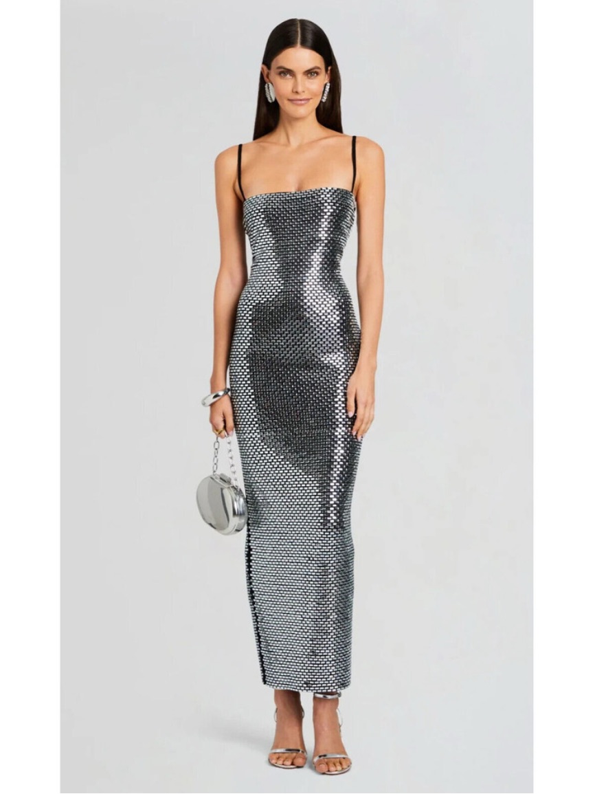 Nwt Retrofte Kyree Embellished Knit Maxi Dress In Black